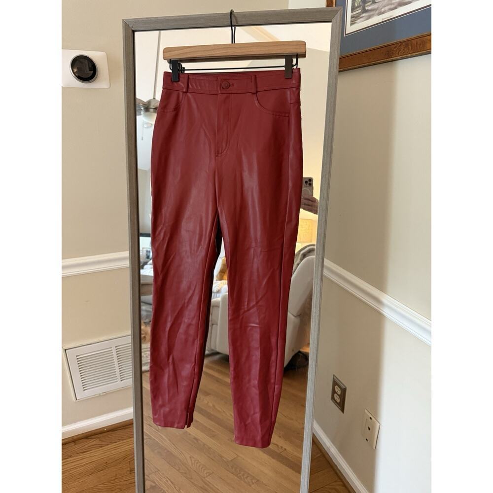ZARA Red Faux Leather Pants Women’s Medium High Rise Straight Leg